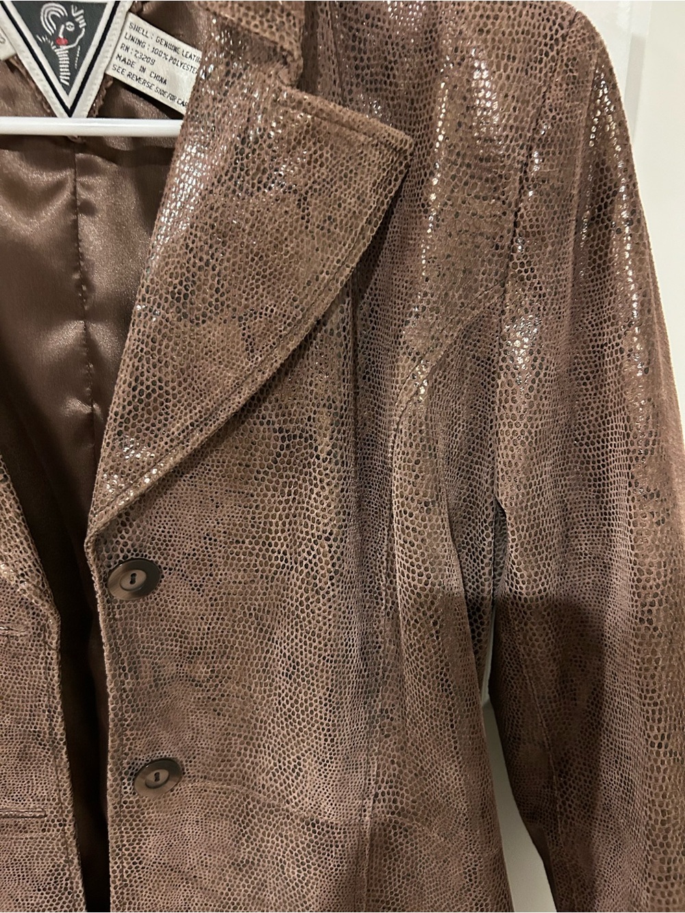 Vintage J Percy Marvin Richards Genuine Leather Reptile Print Coat Size 12 - Picture 2 of 6